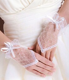 abordables -gants de mariage élégants en dentelle blanche – gants de mariée sans doigts avec nœud et détails floraux, parfaits pour les mariages et les occasions spéciales