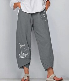 economico -Per donna Pantaloni in cotone e lino Pantaloni Leggero Casual Lunghezza alla caviglia A vita bassa Stampe Grafiche Tasca Traspirabilità Confortevole Inelastico Casual Quotidiano Weekend Blu marina