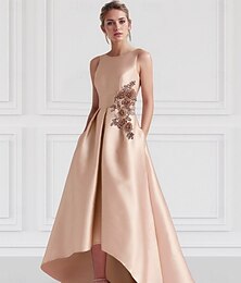 abordables -Robe de soirée A-Line satin floral rose Élégante Robe Formelle Invité de mariage Asymétrique Sans manches avec Broderie Appliques Robes Derby 2025