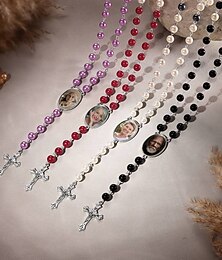 abordables -Collar con cruz de rosario con foto personalizada, regalo conmemorativo personalizado para mujer, perfecto para bodas u ocasiones especiales.