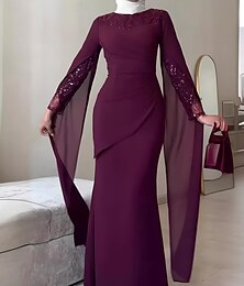 preiswerte -Schlauch  Säule Abendkleid elegantes Kleid formelle Hochzeit bodenlang lange Ärmel Rundhals Stretch-Crepe mit Stickerei 2025
