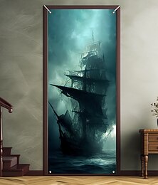 abordables -décorations de porte de bateau pirate couvre-porte tapisserie de porte rideau de porte décoration toile de fond bannière de porte intérieure/extérieure pour porte d'entrée ferme