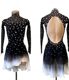 preiswerte -Eiskunstlaufkleid Damen Mädchen Eislaufen Kleider Schwarz Daumenloch Halo-Färbung Hochelastisch Professionell Wettbewerb Eiskunstlaufkleidung warm Kristalle Langarm Eislaufen Eiskundstlauf
