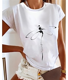 abordables -Mujer Camiseta Libélula Básico Manga Corta Escote Redondo Tops regulares Diario Fin de semana Estampado Negro Blanco Azul Piscina Gris Verano