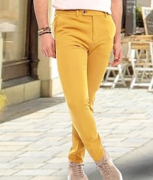 cheap -Men's Dress Pants Trousers Chinos Buttons Pocket Plain Comfort Formal Party Work Fashion Classic Style Yellow Pink Micro-elastic