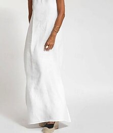 economico -Per donna Abito maxi Abiti in cotone e lino Vestito Casual Abito Sottoveste Essenziale Casual Vacanza Quotidiano Vestibilità regolare Semplice Senza Maniche Spallina Bianco Verde militare Estate