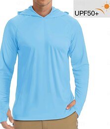 economico -Per uomo Maglietta Magliette per la protezione solare Felpa con Cappuccio Manica Lunga Felpa con Cappuccio Estate Primavera Tinta unica Stile Classico Con cappuccio All'aperto Sport Per la pesca Blu