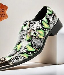 preiswerte -Grüne Slipper für Herren aus Leder mit Schlangenmuster, Metallschnalle und dekorativer Zehenkappe – elegante Schuhe aus hochwertigem Rindsleder im exotischen Stil für Partys und formelle Anlässe