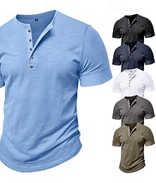 olcso -100% pamut férfi henley ing póló rövid ujjú egyszínű sima klasszikus stílusú gombok Henley hétköznapi hétköznapi nyári tavasz  & ősz fekete fehér világoskék henley póló