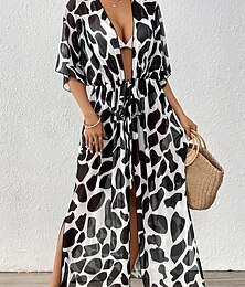 abordables -Femme Maillots de Bain Vêtement couvrant Robe de Bain Maillot de bain nouer devant Vacances Tenues de plage Graphic Manches courtes Maillots de bain
