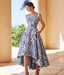 abordables -Vestidos de cóctel en línea A con estampado floral vestido elegante formal asimétrico sin mangas escote joya con bolsillo nylon con estampado floral vestido de invitada de boda