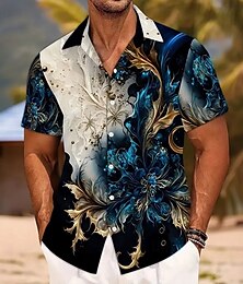 economico -Per uomo Floreale Fiore decorativo Camicia Camicia con bottoni Manica corta Moda Casual Da mare Per eventi Abbigliamento mare Estate Primavera Collo ripiegabile camicie con colletto Blu