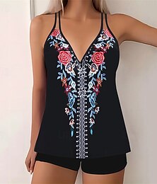 abordables -Femme Tankini Maillot De Bain Deux Pièces Col en V Maillots de Bain Maillots de Bain Noir Violet Respirable Séchage rapide Poids Léger Sans Manches - Natation Surf Plage Eté Printemps Grande Taille