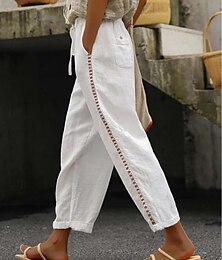 economico -Per donna Pantaloni della tuta Chino Di tendenza Streetwear Alla caviglia Vita alta Liscio Pizzo Tasche Cinturino elastico comodo Morbido Comodo Media elasticità Esterno Strada Nero Bianco Cachi