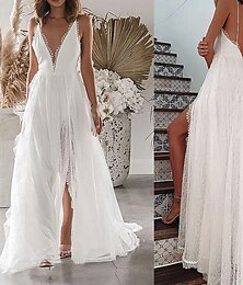 economico -Per donna Abito maxi Abito da laurea Vestito Casual Abito a trapezio Abito Estivo Elegante Sexy Vacanza Quotidiano Data Vestibilità regolare Semplice Senza Maniche Scollo a V Bianco Estate