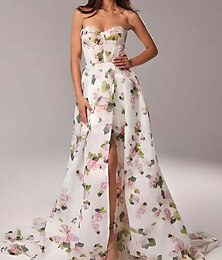 abordables -Robes de bal A-Line Corsets robe de soirée fête cocktail traîne traînante  brosse sans manches décolleté en cœur polyester avec imprimé floral robe de mariage invitée 2025