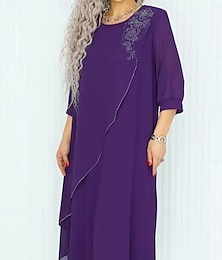 levne -Dámské Dlouhé šaty Maxi šaty Volnočasové šaty Koktejlky Šaty pro svatební hosty Šifonové šaty Elegantní stylové Práce Denní Zásnuby Volný Bez vzoru 3/4 délka rukávu Tričkový Černá Královská mod