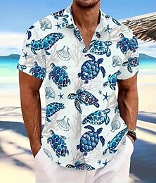 billiga -Herr Sköldpaddor Havsvarelser Hawaii skjorta Knapp upp skjorta Kortärmad Hawaiisk Tillflykt Semester Helgdag Standkläder Sommar Vår Nedvikt krage skjortor Blå
