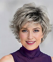 economico -Parrucche sintetiche Riccio Con frangia A macchina Parrucca Corto A1 A2 A3 A4 A5 Capelli sintetici Per donna Soffice Di tendenza Facile da trasportare Biondo Argento Grigio