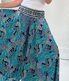 olcso -Női Széles lábszár Pamutszövet nadrág Szabadság Hawaii Teljes hossz Magas derék Paisley Elasztikus derékpánt Nyomtatás kellemes Mekano Kényelmes Mikroelasztikus Szabadtéri Utca Rubin Lóhere Nyár