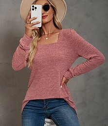 economico -Per donna Tunica Camicia di cotone Liscio Boemia Moda Essenziale Manica lunga Manica a sbuffo Squadrata Top regolari Giornaliero Sport Per uscire Nero Rosa Viola Verde Cachi Primavera Autunno