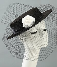 economico -Copricapo sinamay velo cappello matrimonio elegante vintage carino con copricapo a cupola copricapo accessori feltri abito per gara