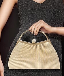 economico -borsa da sera plissettata in oro da donna con manico decorato con cristalli – elegante borsa da festa per matrimoni ed eventi formali argento nero rosa