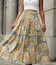voordelige -Dames Rok A-lijn Modieus Casual Midi Medium Taille Rokken Geometrisch Afdrukken Micro-elastisch Straat Dagelijks Wijn Geel Zomer Polyester