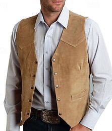 economico -Per uomo Gilet Gilet in pelle scamosciata Da mare Giornaliero Appuntamento Di tendenza Informale Primavera & Autunno Bottoni Tasche Poliestere Comodo Liscio Monopetto - 1 bottone A V Standard Nero