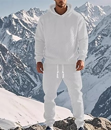 economico -Per uomo Felpa con cappuccio Tuta Da Ginnastica Tuta da ginnastica Nero Bianco Verde militare Cachi Grigio Con cappuccio Liscio Jacquard 2 pezzi Sportivo Giornaliero Per eventi Poliestere Streetwear