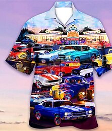 economico -Per uomo Auto Camicia Camicia hawaiana Camicia Aloha Camicia Collo ripiegabile Di tendenza Originale Informale Esterno Strada Informale Giallo Rosso Viola S M L