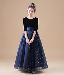 levne -Šaty pro květinovou družičku děti Dívčí Princeznovské šaty Výkon Svatební Párty Elegantní Krásná Síťka Spád Poloviční rukáv Do V Černá Vodní modrá 4 roky +