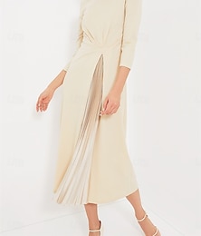 abordables -Femme Robe mi-longue Robe Trapèze Elégant mode basique Vacances Soirée Travail Standard Plein Manches 3/4 Col V Abricot Printemps Automne