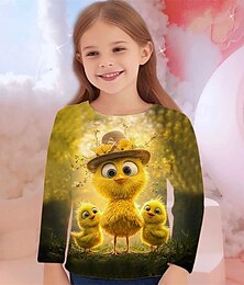 preiswerte -Mädchen 3D Graphic Tier T-Shirt Langarm Frühling Herbst Modisch Basic kinderkleidung 4-12 Jahre Rundhalsausschnitt Outdoor Casual Täglich Regular Fit