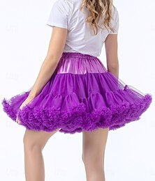 abordables -Femme Trapèze Tutu Jupe en tulle Le style mignon Mini Taille médiale Jupes Couleur Pleine A Volants Micro-élastique Tenue de soirée Tenues pour un rendez-vous galant Jaune violet foncé Eté Polyester