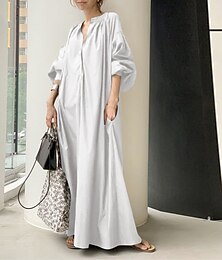 abordables -Femmes Robe Longue Maxi Robe Robes inspirées du lin Robe Décontractée Élégant Occasionnel Vacances Quotidien Date Coupe régulière Uni manche longue Col carré Noir Blanche Kaki Été Printemps