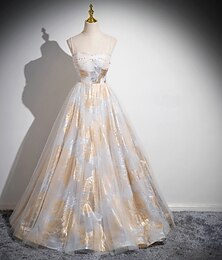 abordables -Robe de bal A-Line robe de soirée élégante robe formelle pour le bal longueur de sol sans manches bretelles spaghetti tulle avec paillettes robe invitée de mariage 2025