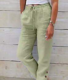 abordables -Mujer Pantalones cortos de lino y algodón Pantalones inspirados en el lino Pantalones de lino y algodón Moda Ropa de calle Básico Longitud total Media cintura Plano Bolsillo Correa Comodidad Al Aire