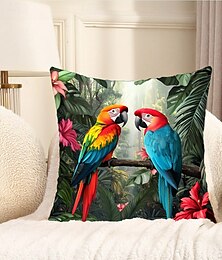 abordables -Housse de coussin décorative à motif d'oiseaux tropicaux, 1 pièce, taie d'oreiller carrée douce pour chambre à coucher, salon, canapé, chaise