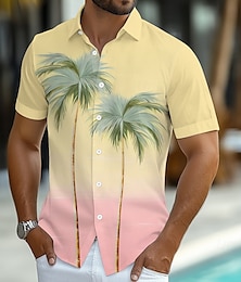 economico -Per uomo Albero di cocco Colore sfumato Piante tropicali Camicia hawaiana Camicia con bottoni Camicia Aloha Manica corta Hawaiano Ricorrere Da mare Per eventi Abbigliamento mare Estate Primavera