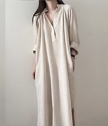economico -Per donna Abito maxi Abiti in cotone e lino Vestito Casual Vestito a ruota Abito lungo in cotone Essenziale Casual Vacanza Quotidiano Vestibilità regolare Semplice Manica Lunga Collo alla coreana