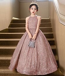 economico -Abito da damigella d'onore bambina bambini Da ragazza Abito da principessa Prestazioni Matrimonio Feste Elegante Bellissimo Con lustrini Tinta unica Senza maniche Girocollo Nero Rosso 4 anni +
