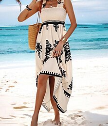 abordables -Femme robe longue Robe casual Robe Trapèze Robe d'été robe boheme Bohême Hawaïen mode Vacances du quotidien Rendez-vous Standard Graphic Sans Manches Col Carré Noir Rose Claire Rouge Vert Eté