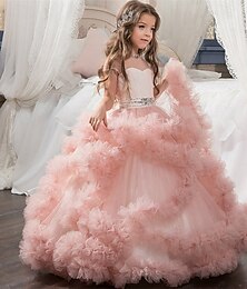 levne -Šaty pro květinovou družičku děti Dívčí Princeznovské šaty Výkon Svatební Párty Elegantní Krásná Síťka Pevná barva Bez rukávů Pod rameny Bílá Světlá růžová 4 roky +