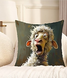 abordables -Housse de coussin décorative 1 pièce, taie d'oreiller carrée douce pour chambre à coucher, salon, canapé, chaise, mouton drôle