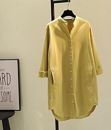 abordables -Femmes Robe Longue Maxi Robe Robes inspirées du lin Robe Chemise Robe Décontractée Robe en coton et lin Élégant Occasionnel Vacances Quotidien Date Coupe régulière Uni manche longue Col montant