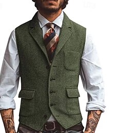 economico -Per uomo Gilet Da mare Giornaliero Appuntamento Di tendenza Informale Primavera & Autunno Bottoni Tasche Poliestere Comodo Liscio Monopetto - 1 bottone Bavero Standard Argento Marrone Scuro Nero