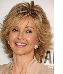 economico -parrucche ispirate a jane fonda parrucca sintetica parrucca asimmetrica riccia corta bionda capelli sintetici design alla moda da donna bionda naturale morbida