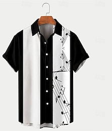 preiswerte -Herren Musiknoten Sommerhemd Bowlinghemd Knopfhemd Kurzarm Mode 1950er Lässig Täglich Sommer Umlegekragen Druck Schwarz Rosa Blau Grün