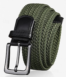 abordables -Cinturón elástico trenzado para hombre: cinturón elástico ajustable con hebilla de cuero para ocasiones informales, de negocios y al aire libre